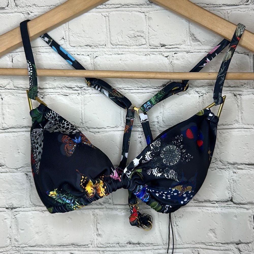 Swiminista x Christian Lacroix Black Butterfly Parade Print Bikini Top size xs